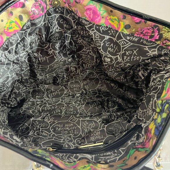 Betsey Johnson Extra Large Tote Bag Gold Floral - Picture 3 of 11